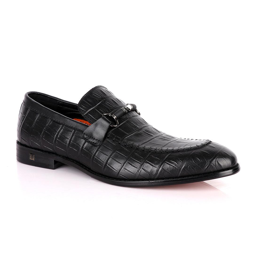 John Foster Classy Black Chain Head Leather Formal Shoe - Obeezi