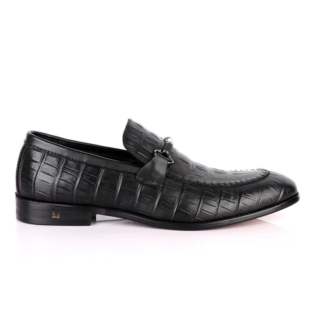 John Foster Classy Black Chain Head Leather Formal Shoe - Obeezi