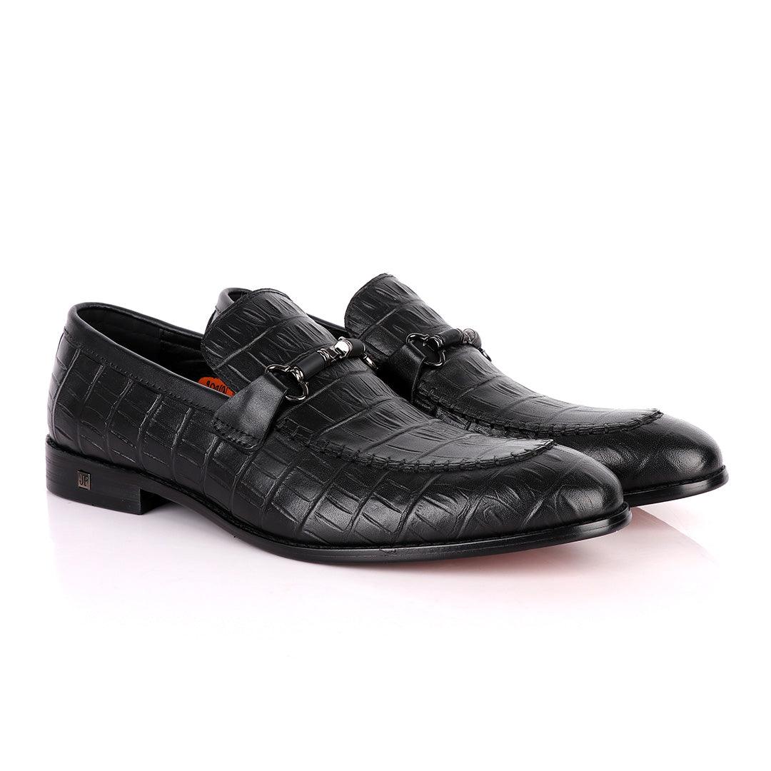 John Foster Classy Black Chain Head Leather Formal Shoe - Obeezi