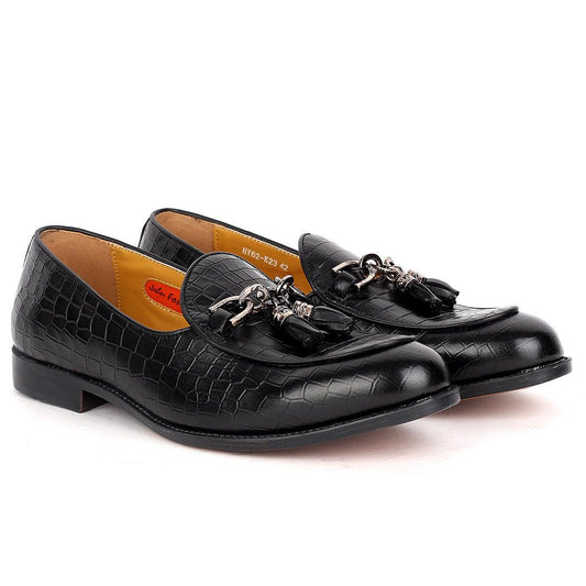 John Foster Classy Croc Leather Men's Shoe With Textile Design - Obeezi.com