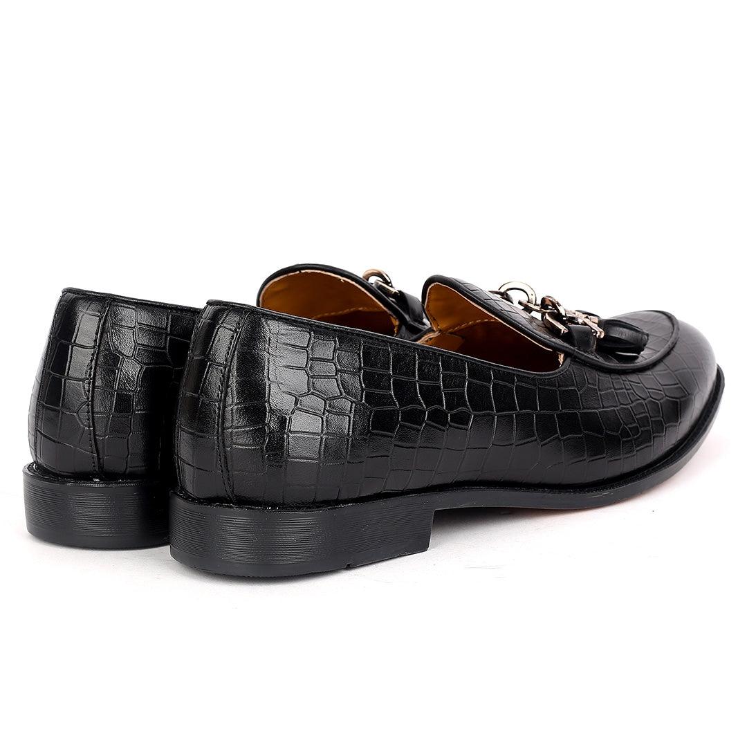 John Foster Classy Croc Leather Men's Shoe With Textile Design - Obeezi.com