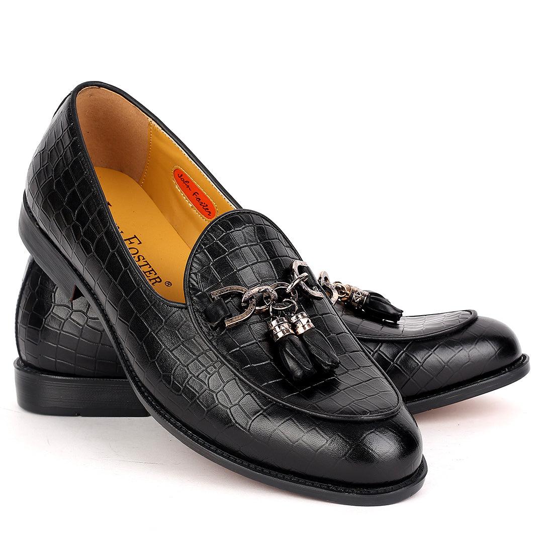 John Foster Classy Croc Leather Men's Shoe With Textile Design - Obeezi.com