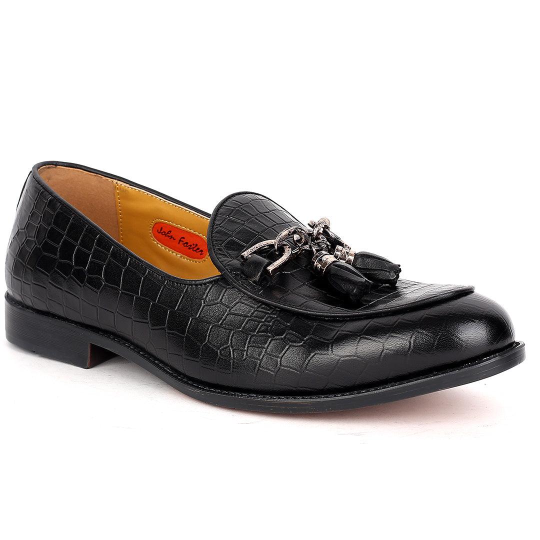 John Foster Classy Croc Leather Men's Shoe With Textile Design - Obeezi.com