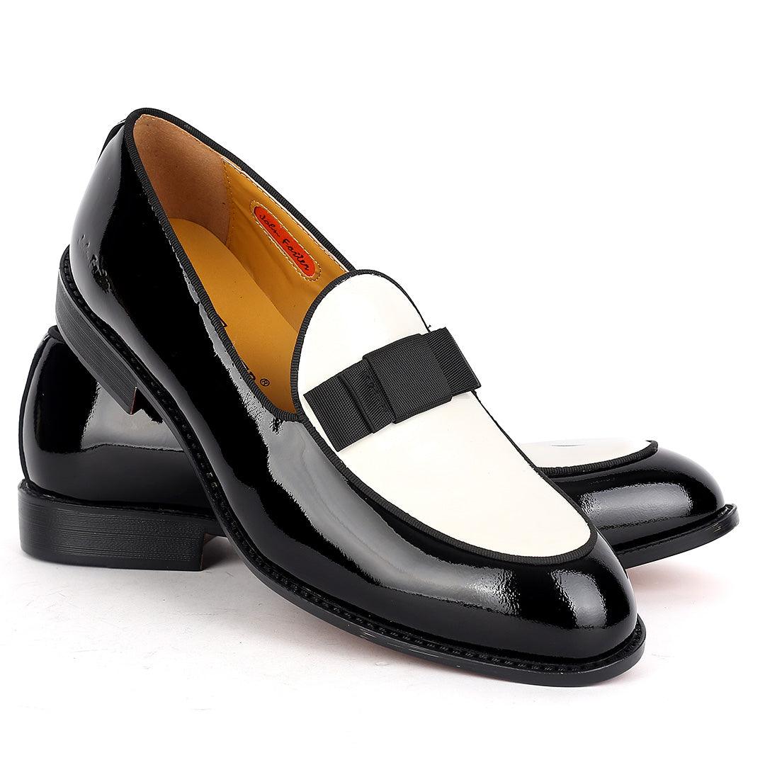 John Foster Classy Glossy Black And White Leather Shoe - Obeezi.com