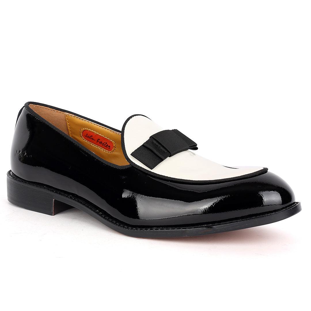 John Foster Classy Glossy Black And White Leather Shoe - Obeezi.com