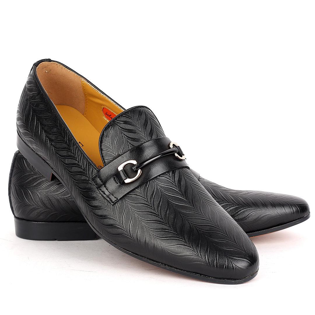 John Foster Classy Leather Pattern Designed Executive Shoe - Black - Obeezi.com