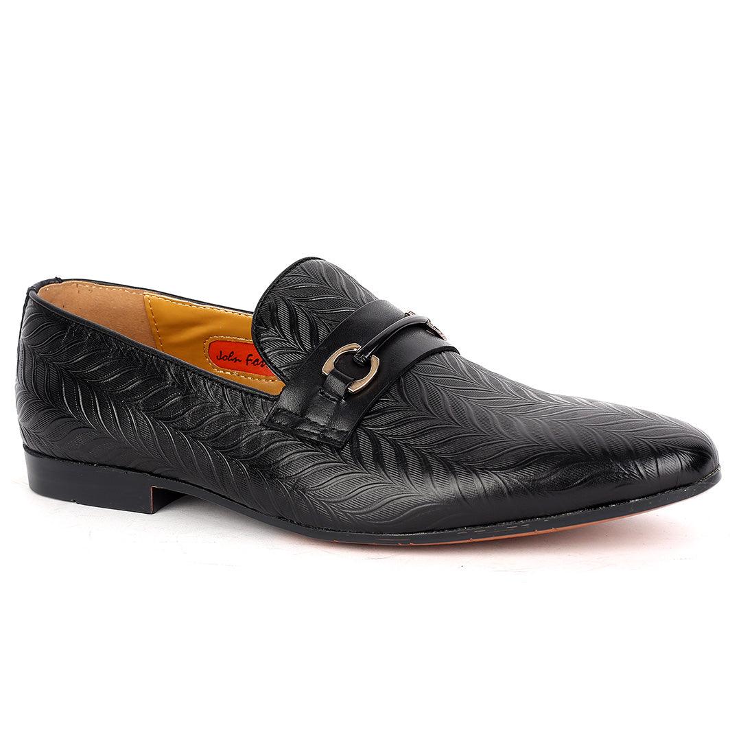 John Foster Classy Leather Pattern Designed Executive Shoe - Black - Obeezi.com