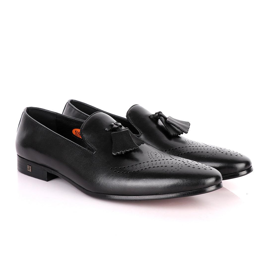 John Foster Classy Tassel Dotted Plain Black Leather Shoe - Obeezi