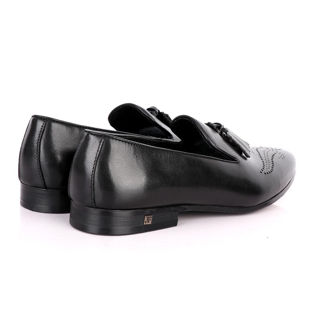 John Foster Classy Tassel Dotted Plain Black Leather Shoe - Obeezi
