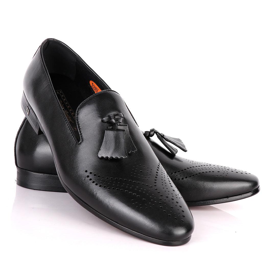 John Foster Classy Tassel Dotted Plain Black Leather Shoe - Obeezi
