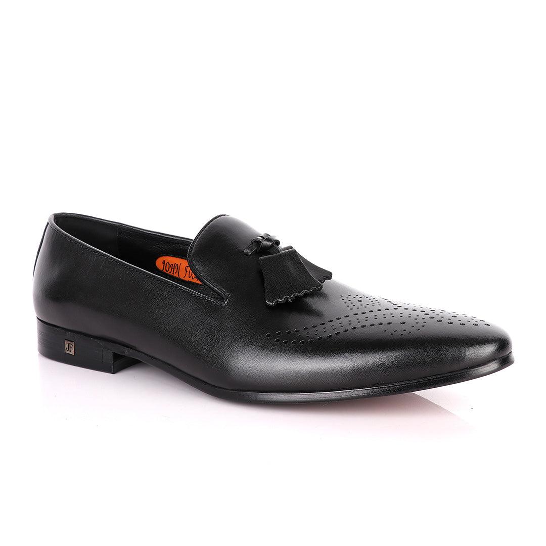 John Foster Classy Tassel Dotted Plain Black Leather Shoe - Obeezi