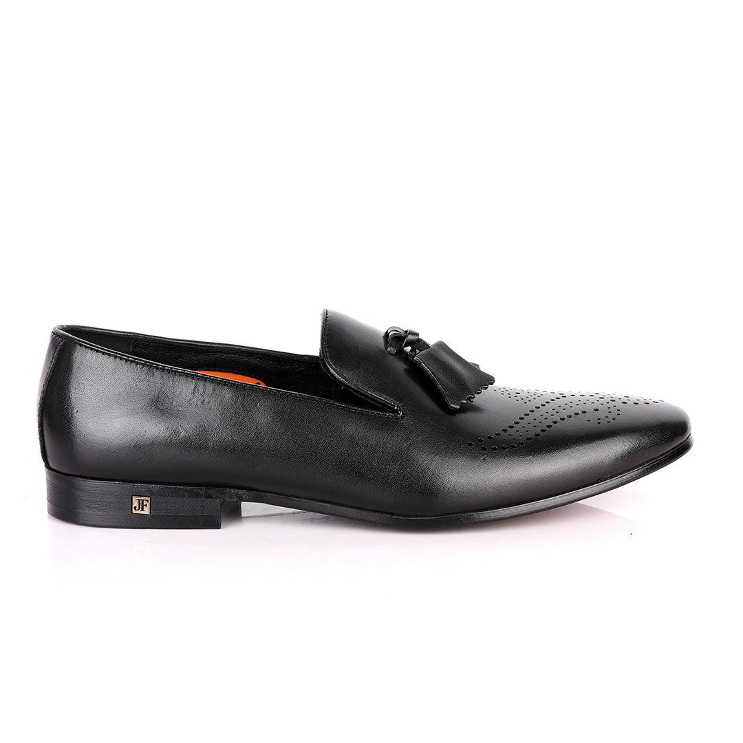 John Foster Classy Tassel Dotted Plain Black Leather Shoe - Obeezi