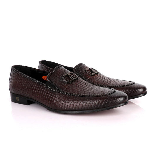 John Foster Coffee Basket Pattern Crested Leather Shoe - Obeezi