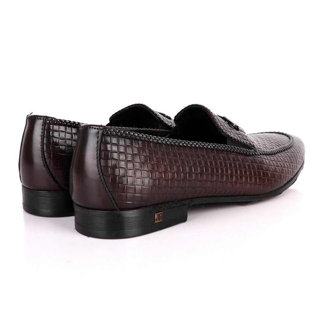 John Foster Coffee Basket Pattern Crested Leather Shoe - Obeezi