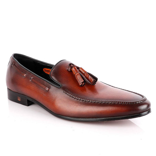 John Foster Coffee Brown Leather Tassel Loafer - Obeezi