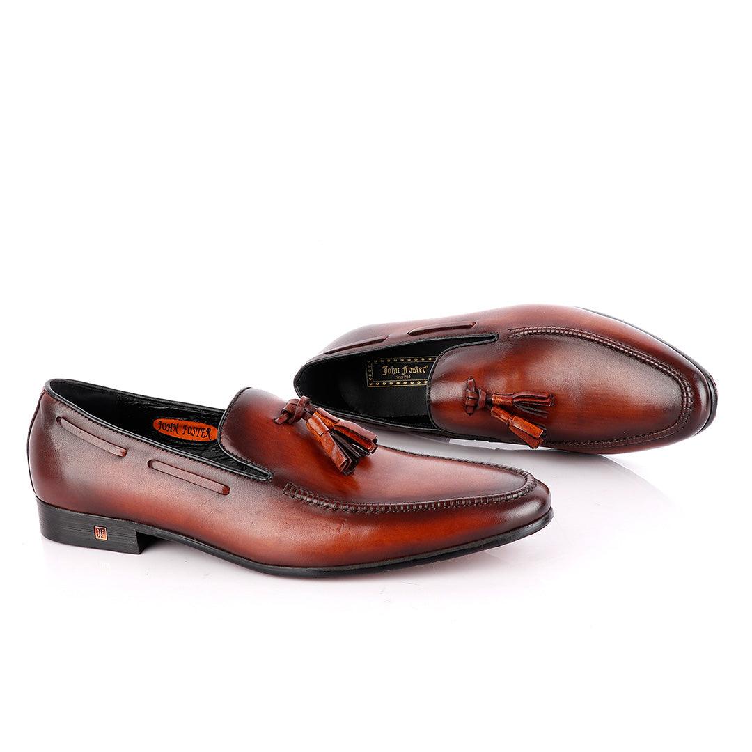 John Foster Coffee Brown Leather Tassel Loafer - Obeezi