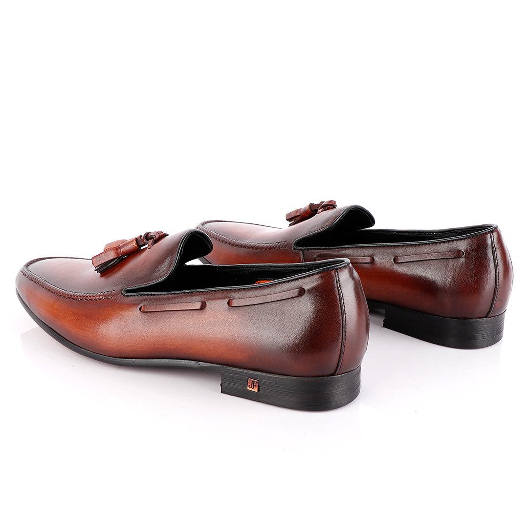 John Foster Coffee Brown Leather Tassel Loafer - Obeezi