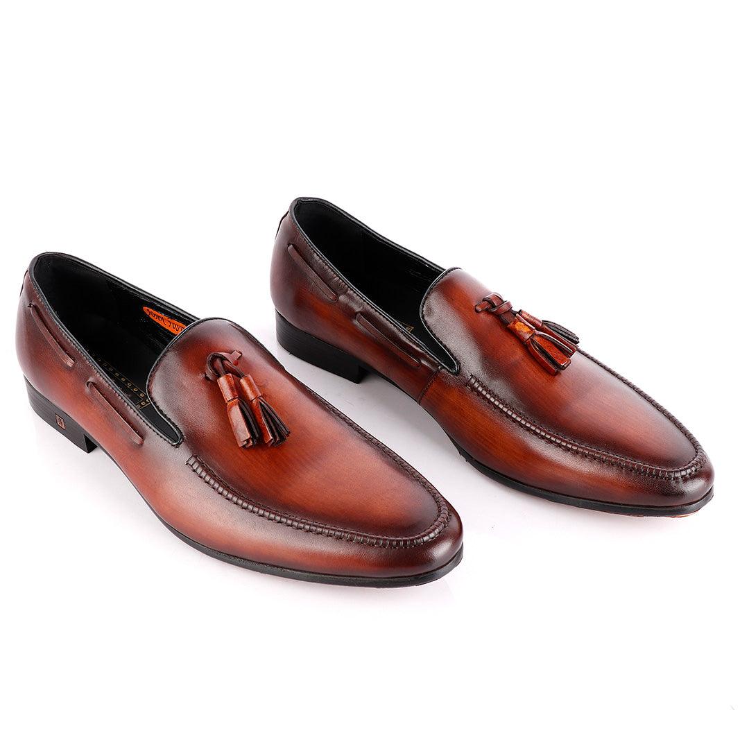 John Foster Coffee Brown Leather Tassel Loafer - Obeezi