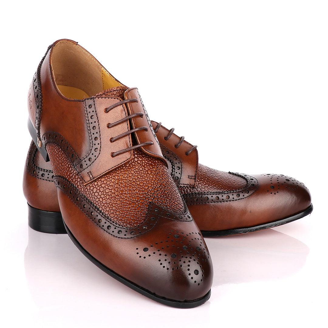 John Foster Coffee Half Croc Oxford Brogues Shoe - Obeezi