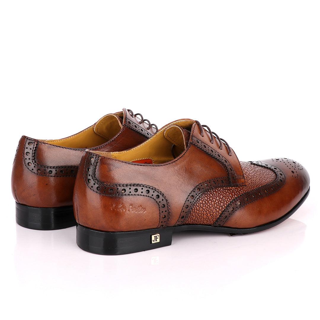John Foster Coffee Half Croc Oxford Brogues Shoe - Obeezi