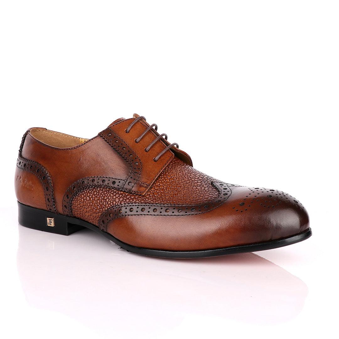 John Foster Coffee Half Croc Oxford Brogues Shoe - Obeezi