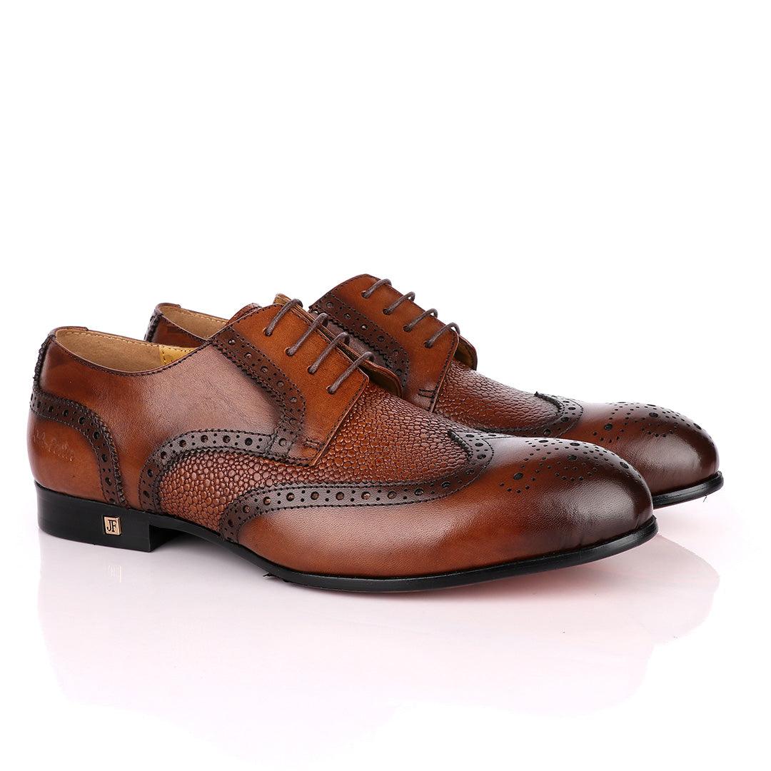 John Foster Coffee Half Croc Oxford Brogues Shoe - Obeezi