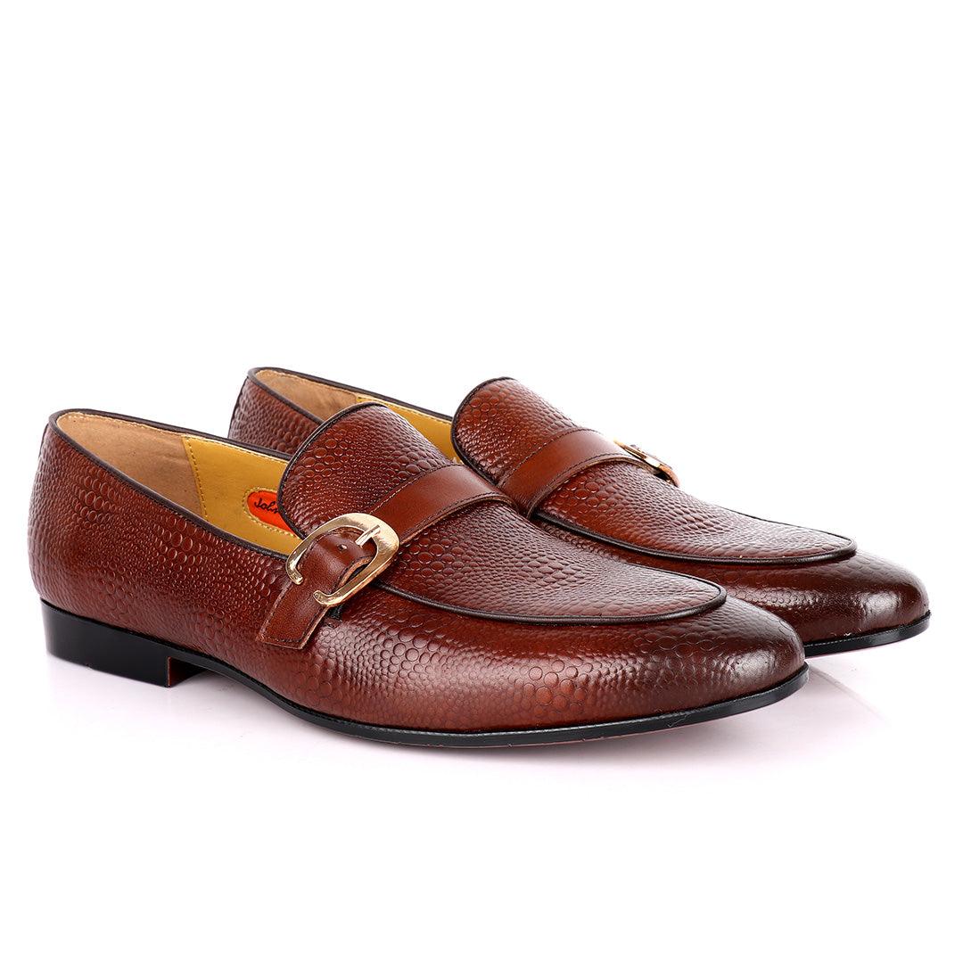 John Foster Cro Skin Single Belt Designed Loafers-Brown - Obeezi.com