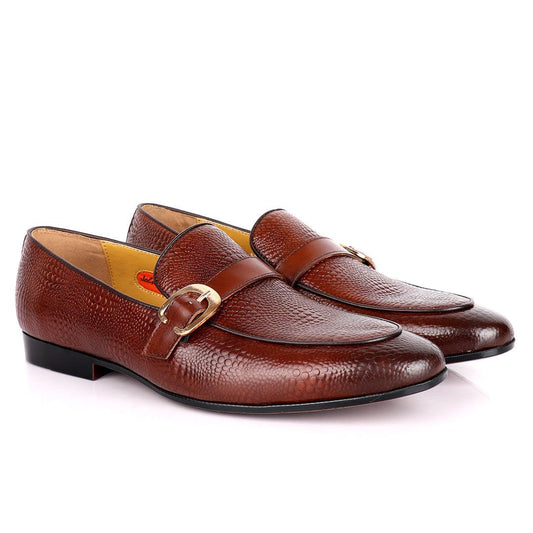 John Foster Cro Skin Single Belt Designed Loafers-Brown - Obeezi.com