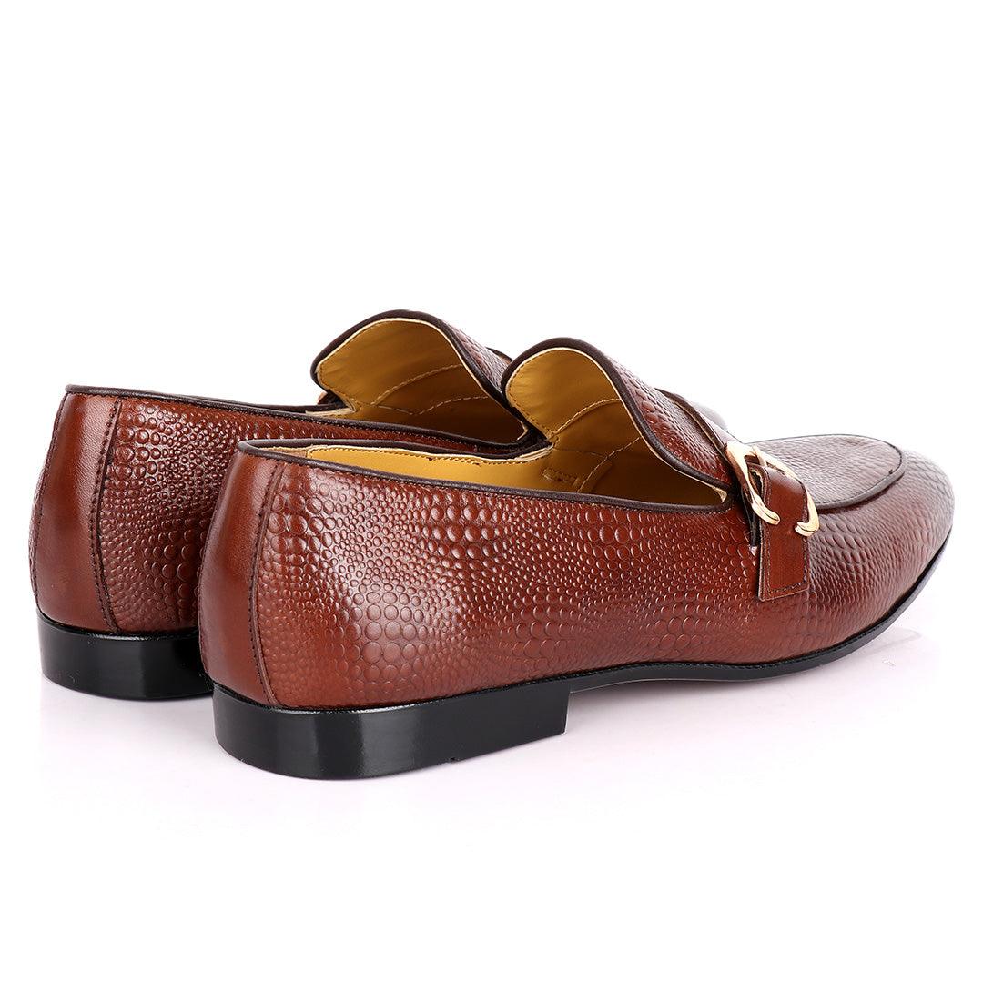 John Foster Cro Skin Single Belt Designed Loafers-Brown - Obeezi.com