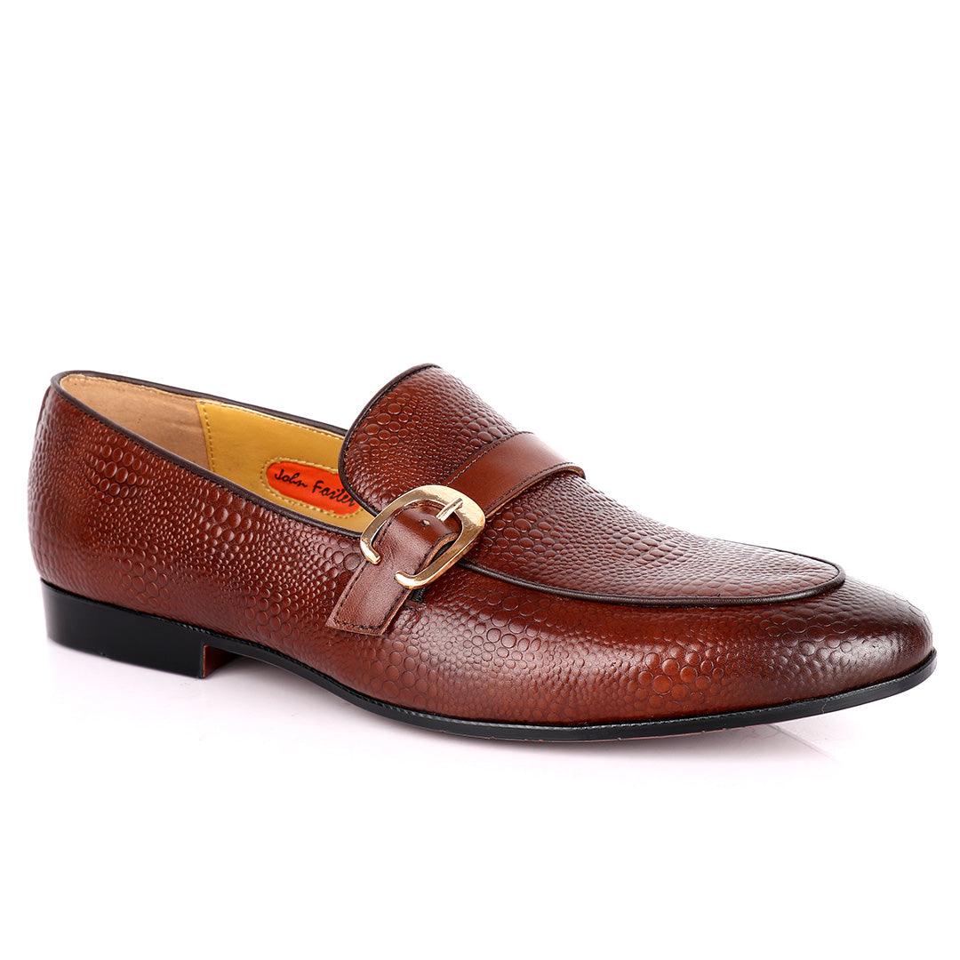 John Foster Cro Skin Single Belt Designed Loafers-Brown - Obeezi.com