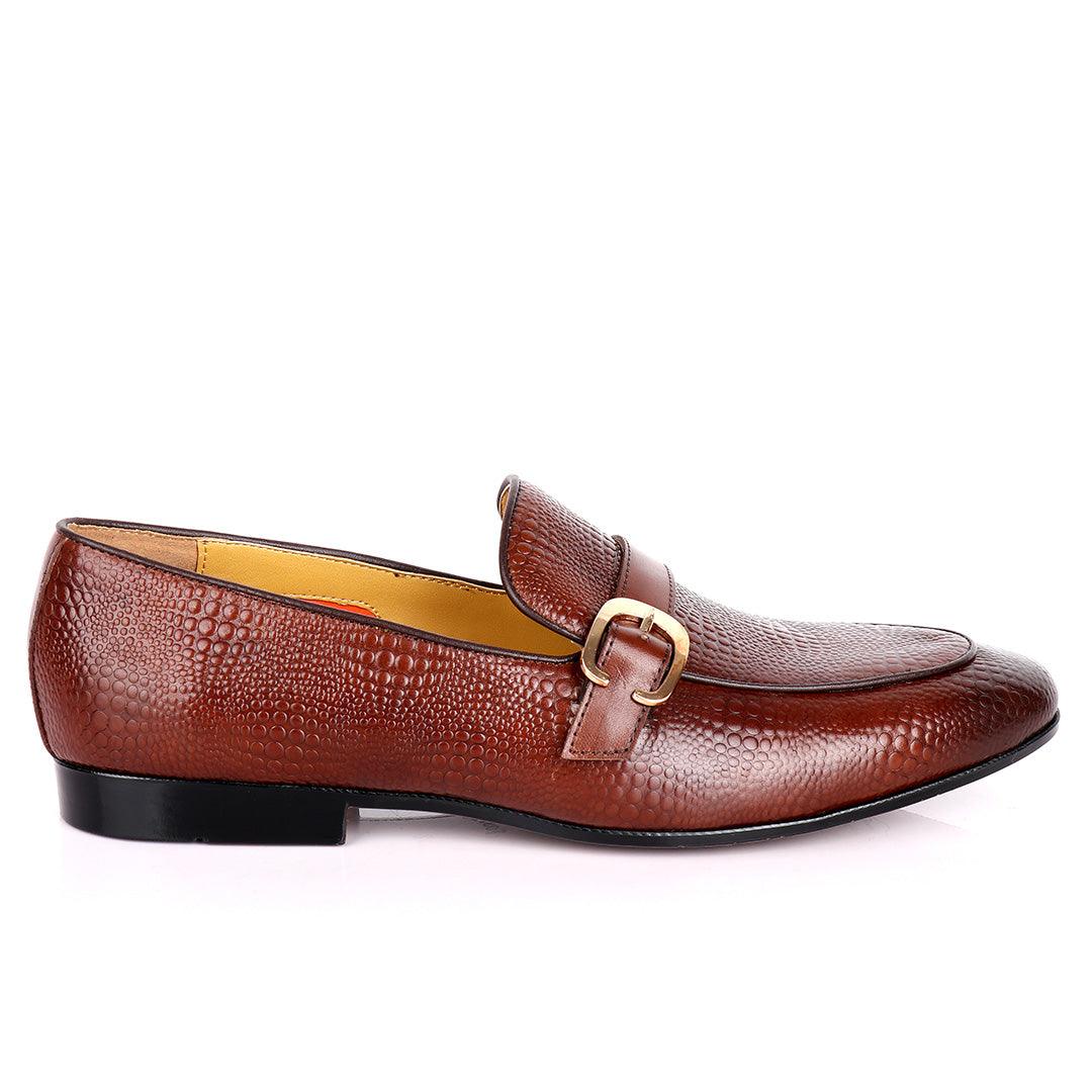 John Foster Cro Skin Single Belt Designed Loafers-Brown - Obeezi.com