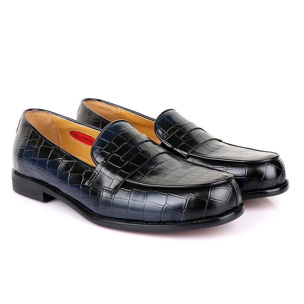 John Foster Croc Blue And Black Leather Shoe - Obeezi