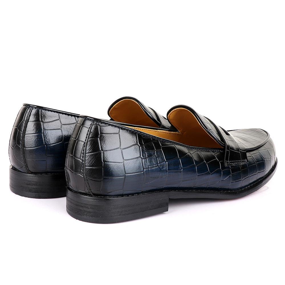 John Foster Croc Blue And Black Leather Shoe - Obeezi
