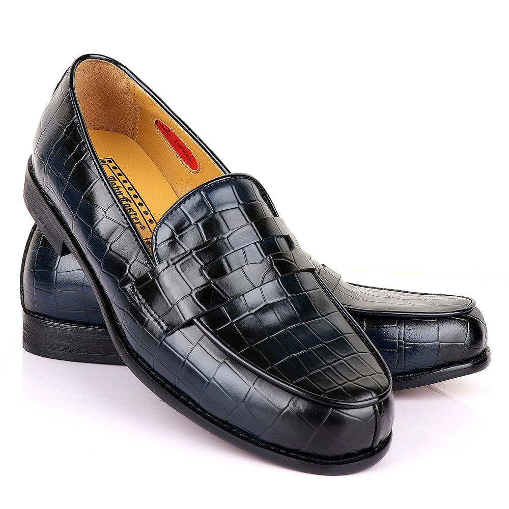 John Foster Croc Blue And Black Leather Shoe - Obeezi