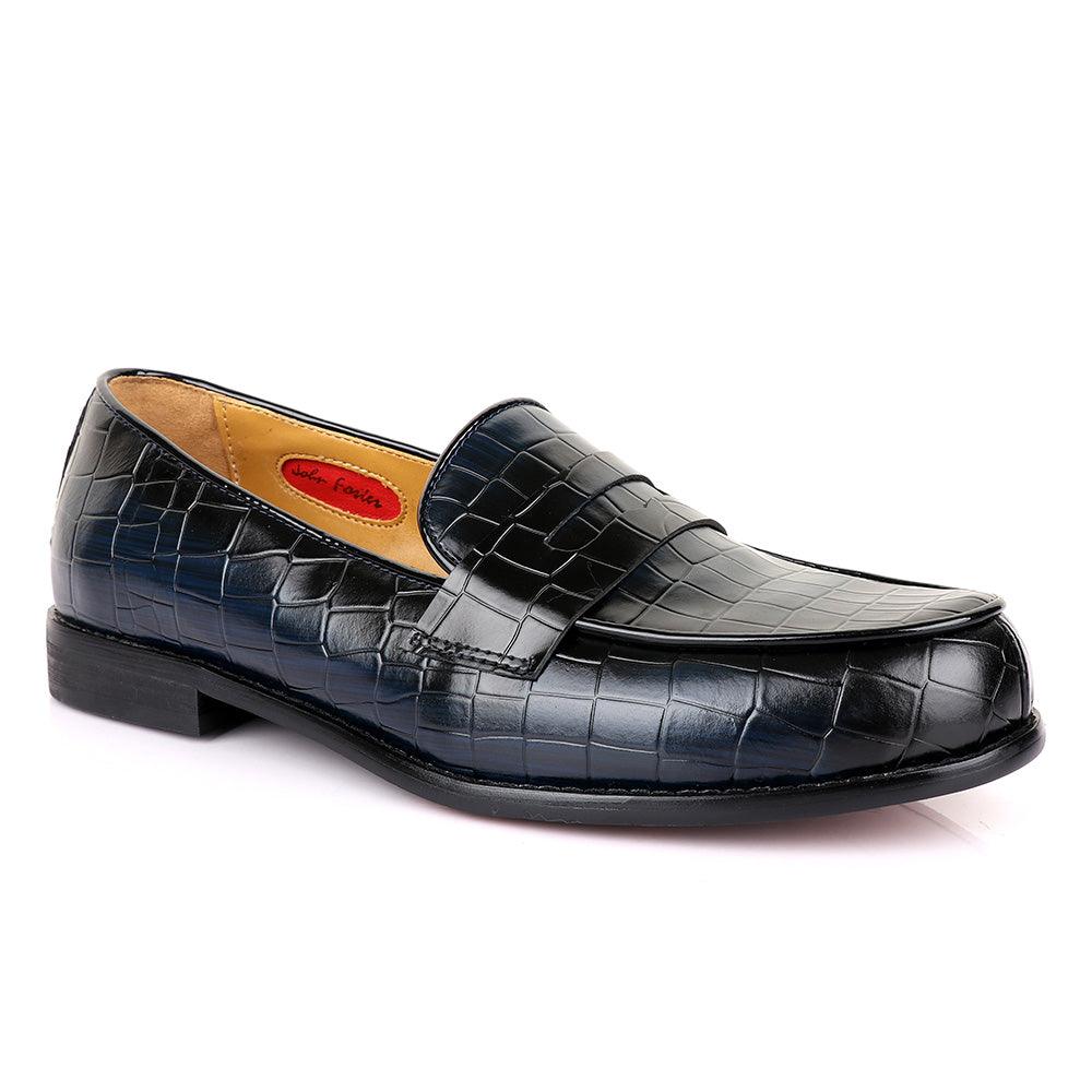 John Foster Croc Blue And Black Leather Shoe - Obeezi