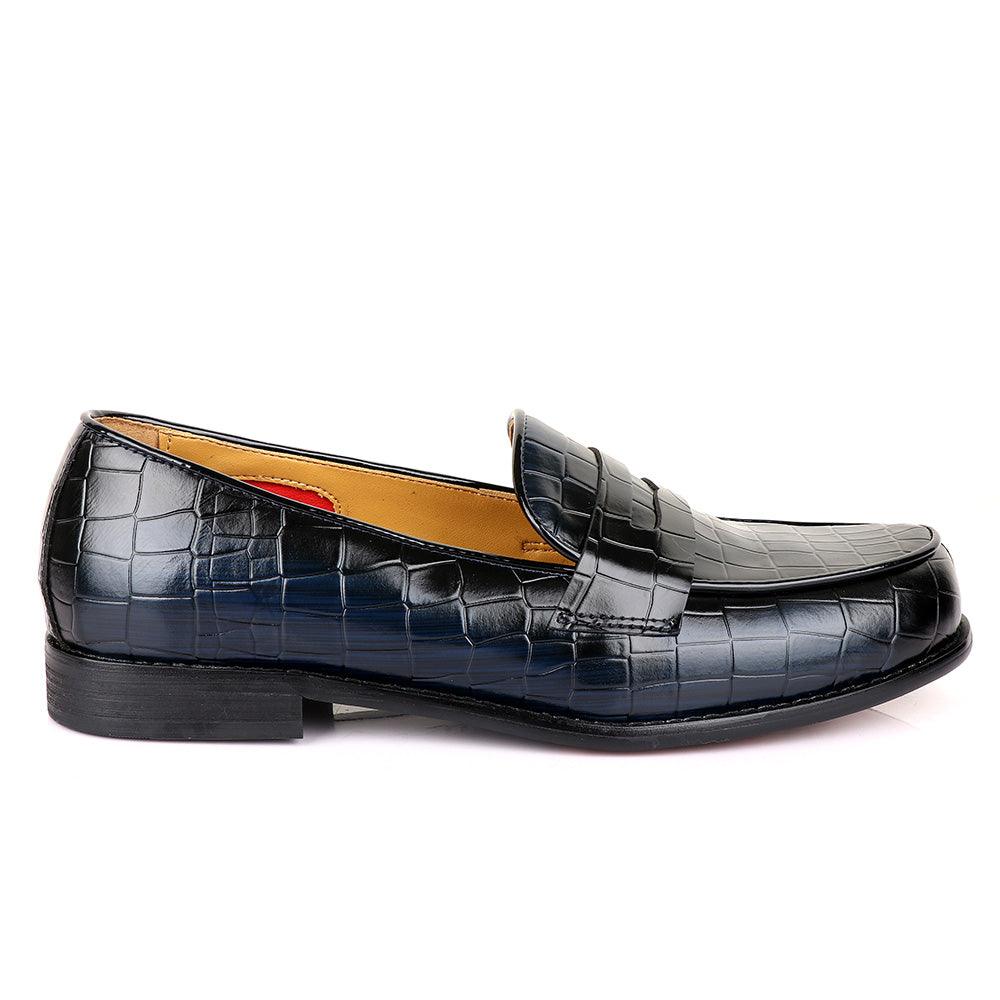 John Foster Croc Blue And Black Leather Shoe - Obeezi