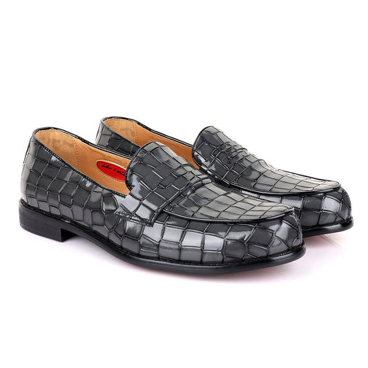 John Foster Croc Glossy Grey Leather Shoe - Obeezi