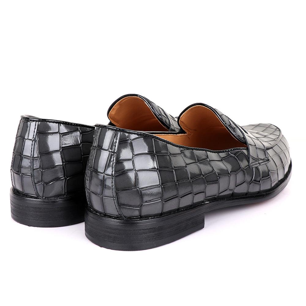John Foster Croc Glossy Grey Leather Shoe - Obeezi