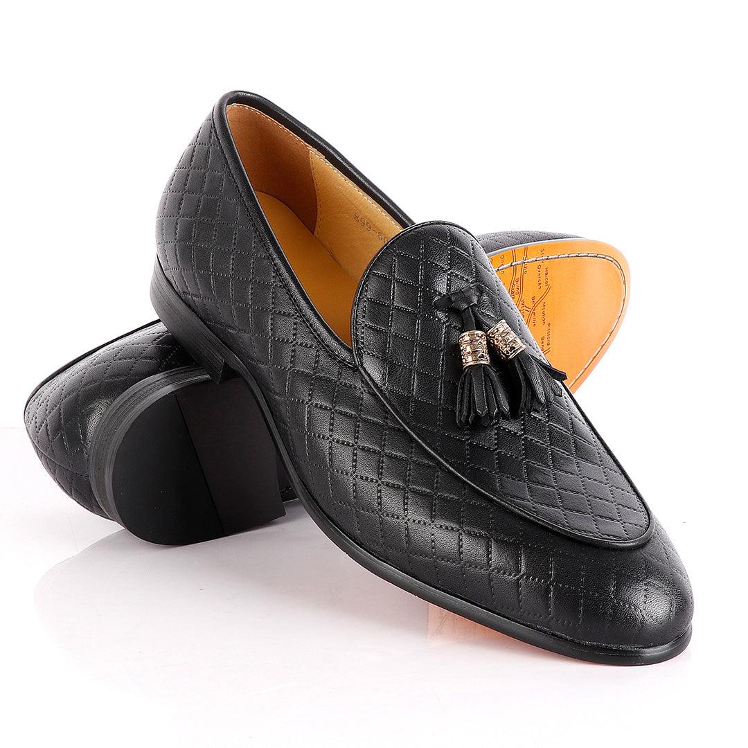 John Foster Croc Leather Black Tassel Shoe - Obeezi