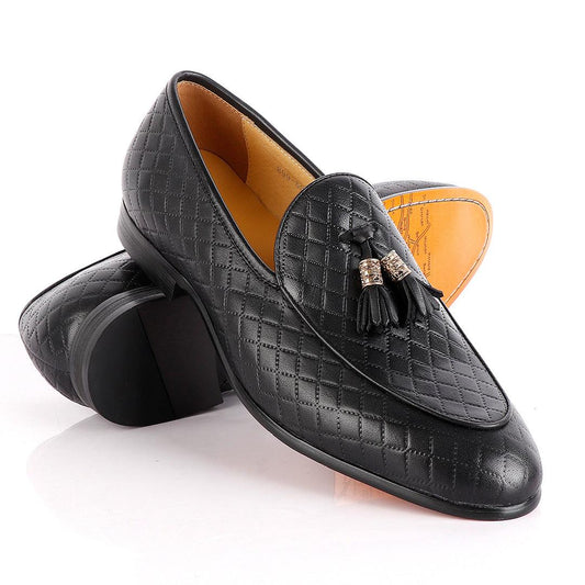 John Foster Croc Leather Black Tassel Shoe - Obeezi