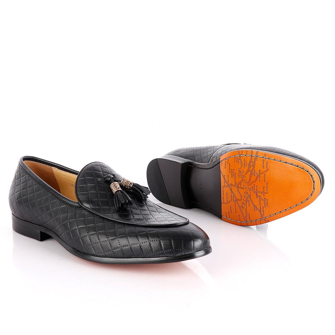 John Foster Croc Leather Black Tassel Shoe - Obeezi