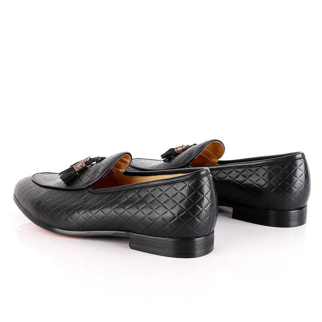 John Foster Croc Leather Black Tassel Shoe - Obeezi