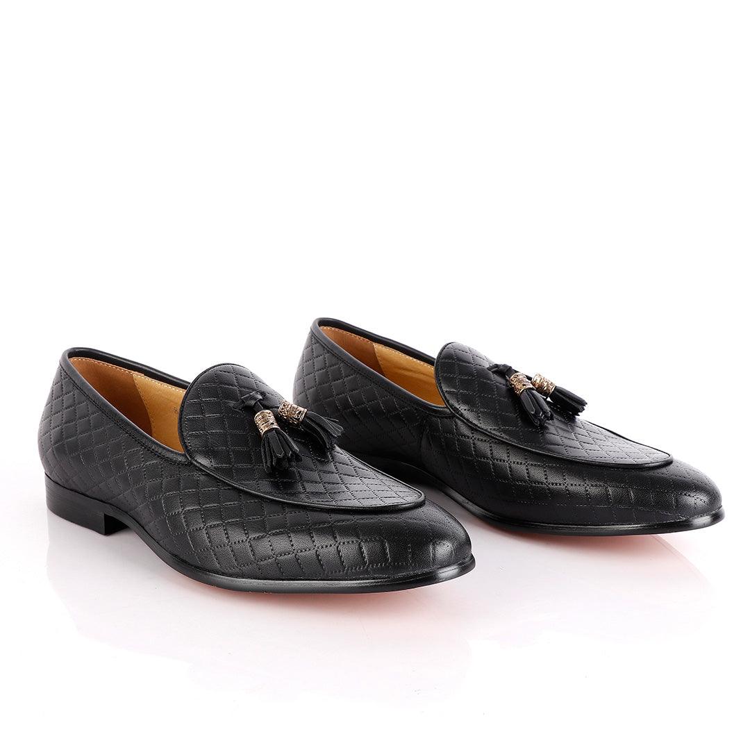 John Foster Croc Leather Black Tassel Shoe - Obeezi