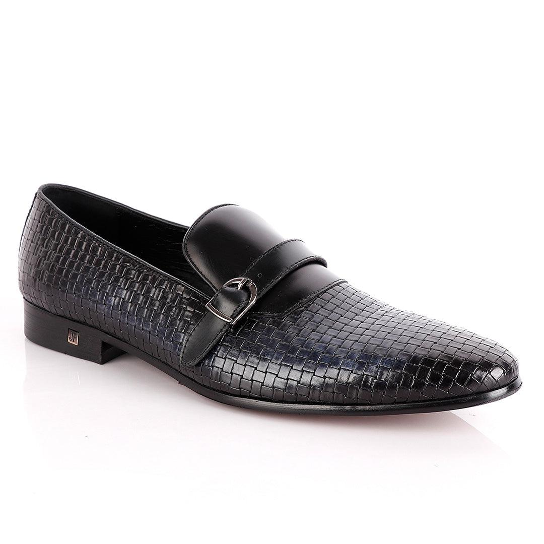 John Foster Croc Leather Slip-on With Strap Shoe-Black - Obeezi