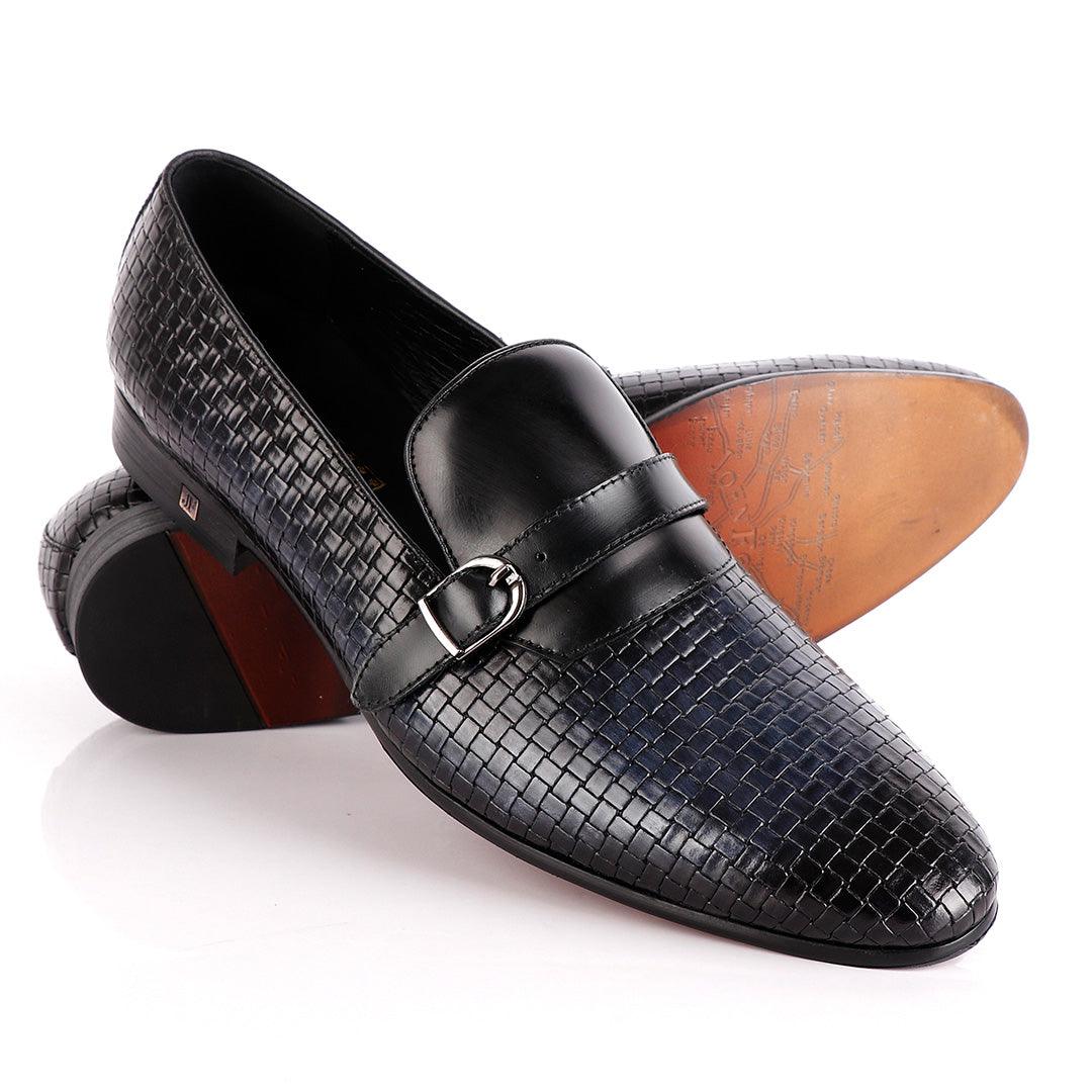 John Foster Croc Leather Slip-on With Strap Shoe-Black - Obeezi
