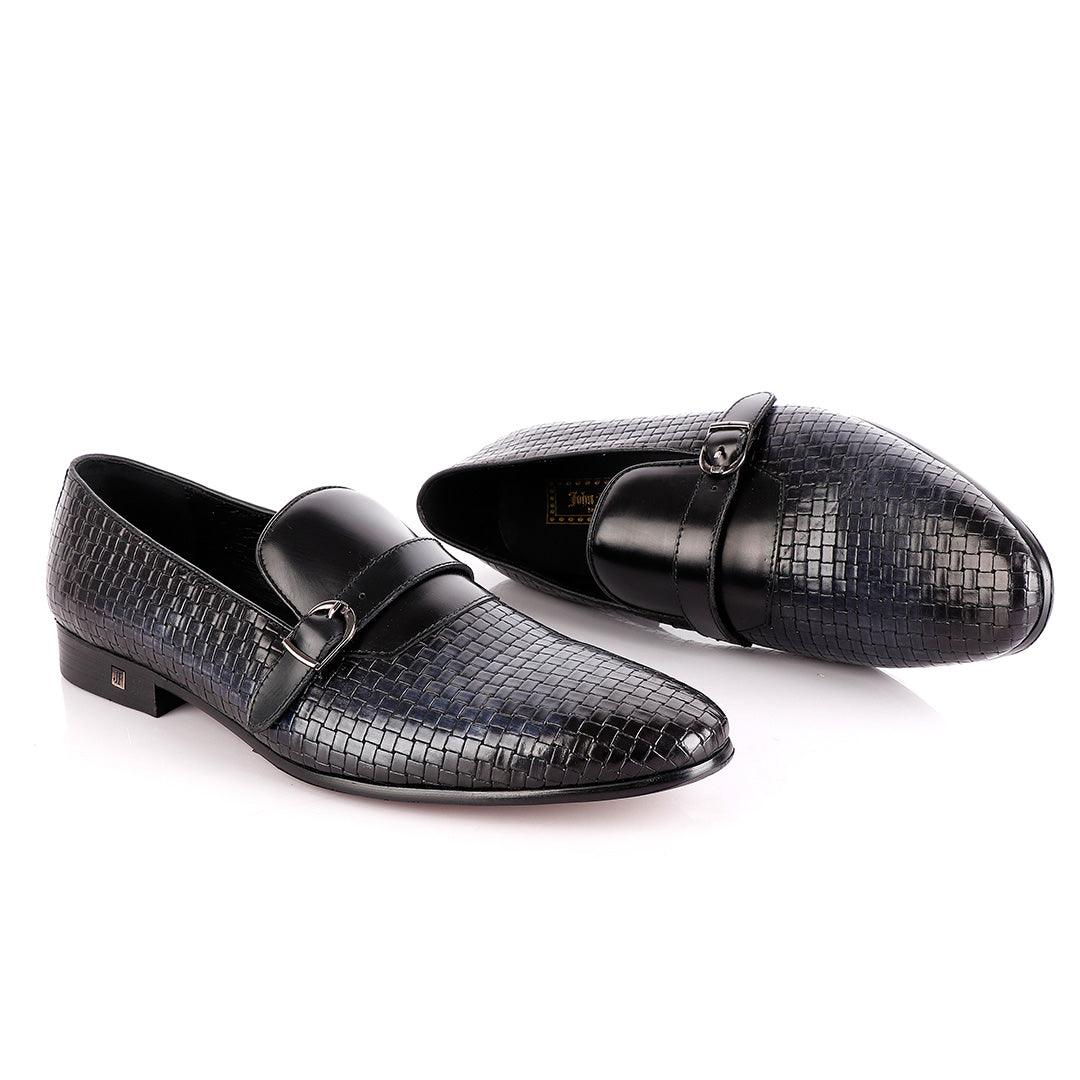 John Foster Croc Leather Slip-on With Strap Shoe-Black - Obeezi