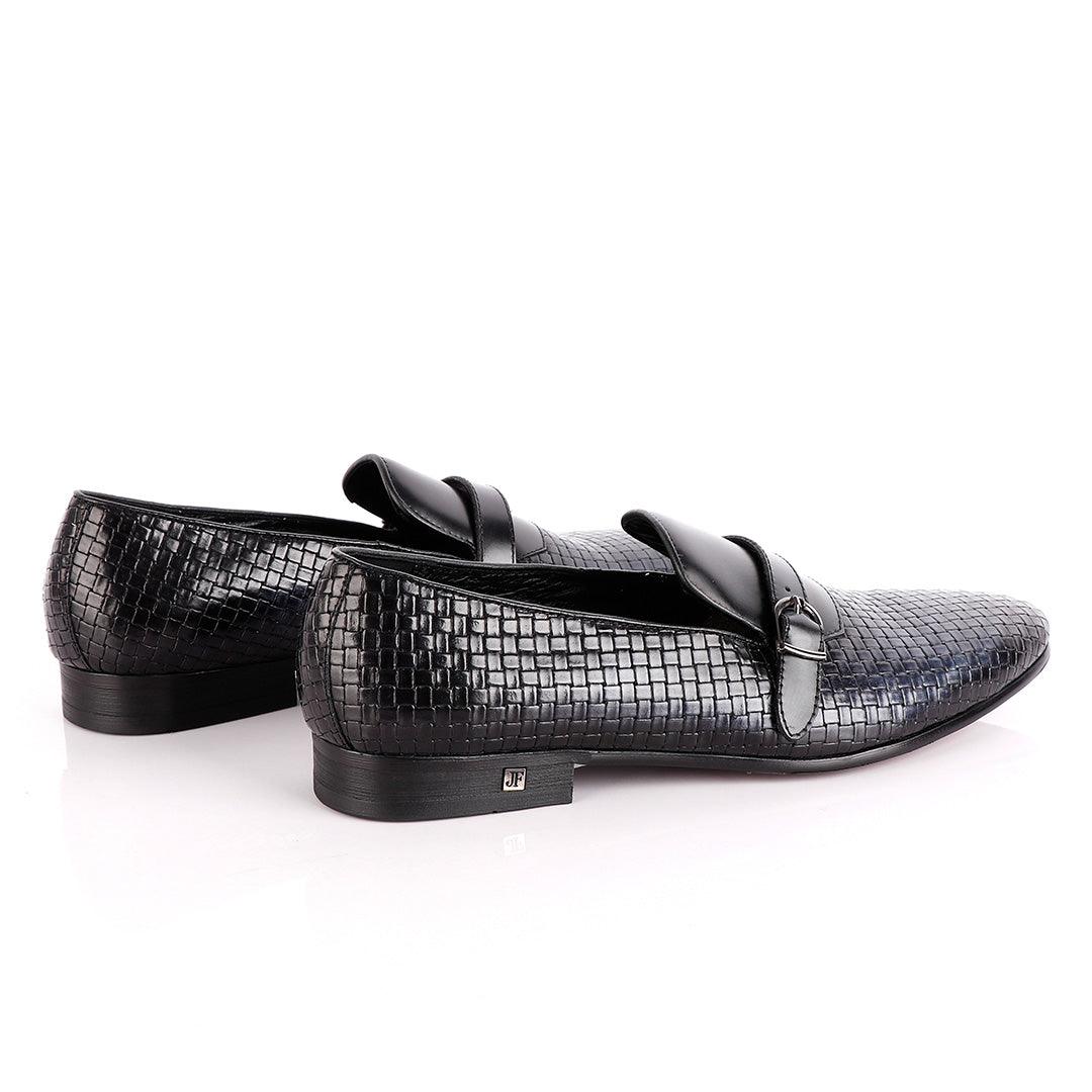 John Foster Croc Leather Slip-on With Strap Shoe-Black - Obeezi