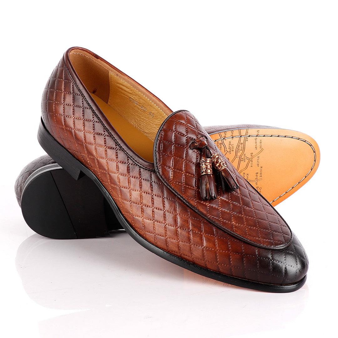 John Foster Croc Skin Men's Shoe With Tassel-Coffee - Obeezi