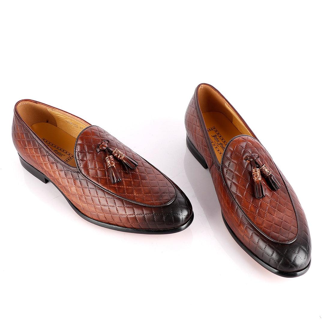 John Foster Croc Skin Men's Shoe With Tassel-Coffee - Obeezi