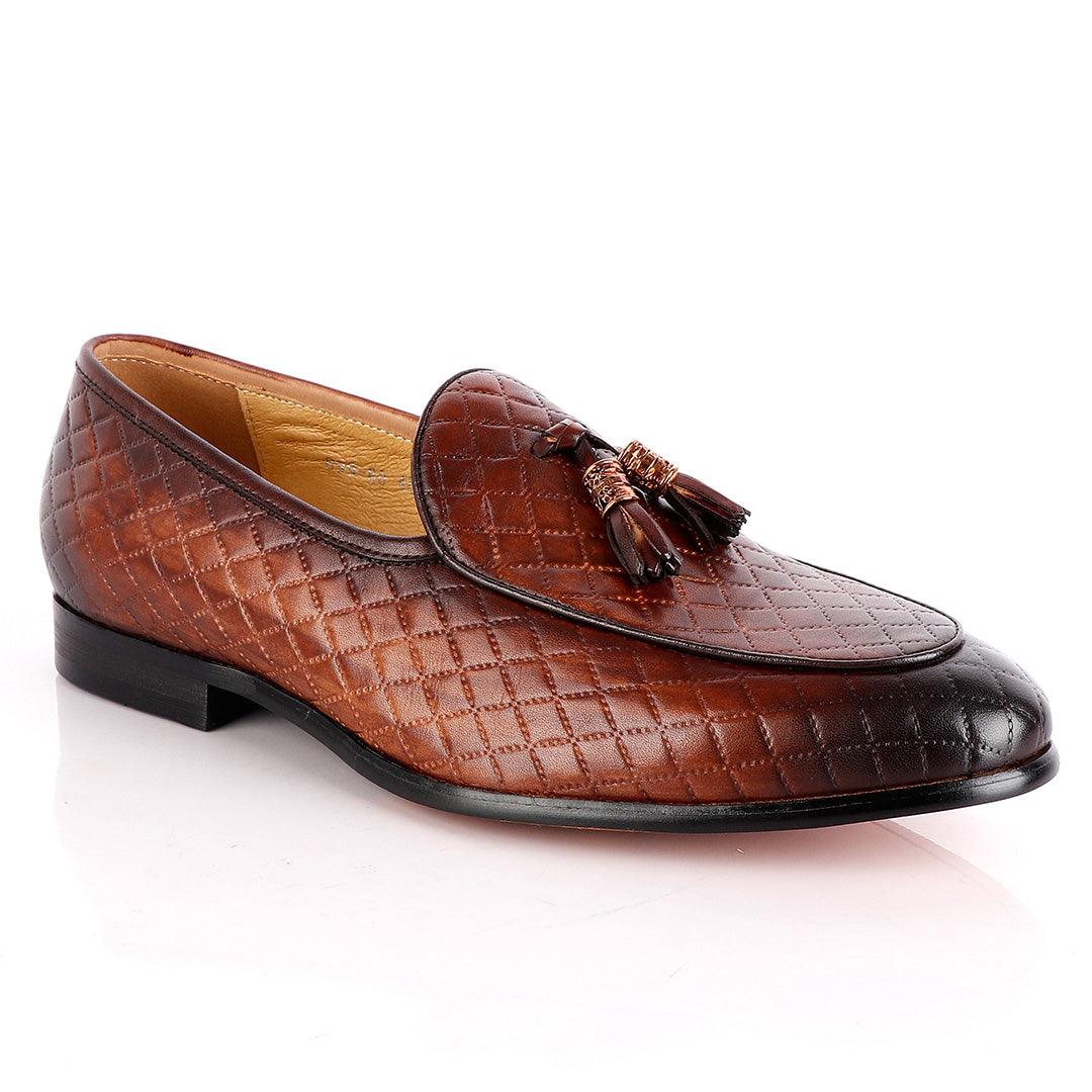 John Foster Croc Skin Men's Shoe With Tassel-Coffee - Obeezi